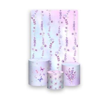 Imagem de Painel De Festa Vertical 1,50 x 2,20 + Trio De Capas Cilindro - Flores
