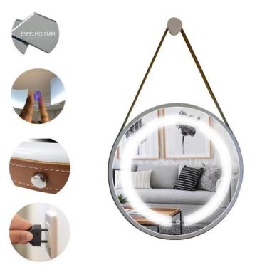 Imagem de Espelho Redondo Adnet Iluminado 50cm Led 6000k Branco Alça Caramelo - 