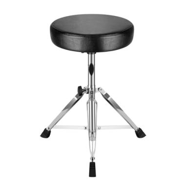Imagem de Flexzion Drummer Throne, banco de tambor acolchoado para adultos e crianças com altura ajustável - assento de cadeira de baterista de topo redondo com tripé dobrável e pés de borracha antiderrapante