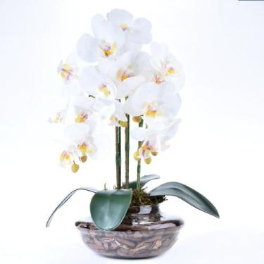 Imagem de Arranjo 3 Orquídeas Artificiais em Terrário Pequeno Incolor - Vila das