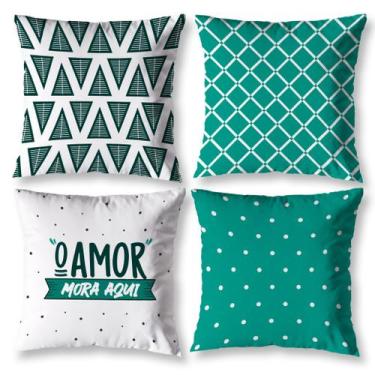 Imagem de Kit 4 Capas de Almofada AMOR VERDE 40cm X 40cm Estampada Digital - Mer