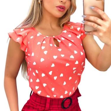 Imagem de Blusinha Feminina Social Crepe Estampa Coração - Look Modas Octavio, S