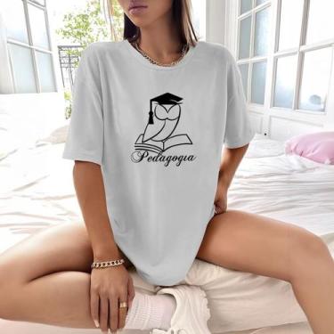 Imagem de Camisa Camiseta Feminina Estampada Coruja Pedagogia 100% Algodão Fio 3