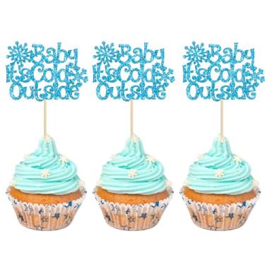Imagem de 24Pcs Baby It's Cold Outside Snowflake Cupcake Toppers Glitter Winter Frozen Cupcake Picks for Winter Wonderland Baby Shower Birthday Party Cake Decorations Supplies Blue