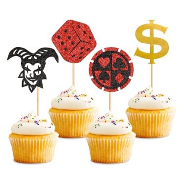 Imagem de 24 PCS Casino Themed Cupcake Toppers Poker Game Chips Player Las Vegas Theme Gambling Cupcake Picks Las Vegas Casino Night Poker Theme Birthday Party Cake Decor Supplies