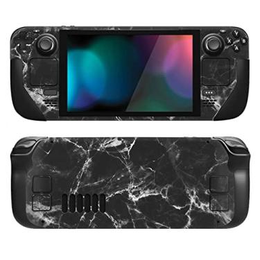 Imagem de PlayVital Conjunto completo de decalque de película protetora para LCD Steam Deck, adesivos personalizados capa de vinil para Steam Deck OLED - mármore preto e branco