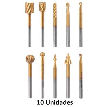 Imagem de 10 Fresas Broca Rotativa Micro Retifica Entalhe Madeira Titânio - Mult