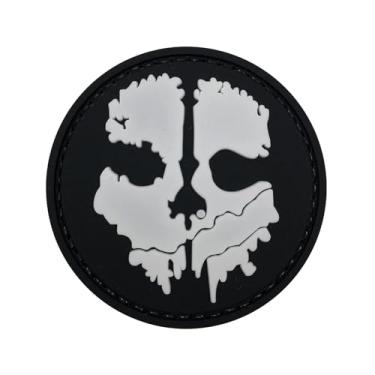 Imagem de uuKen Patch de caveira de PVC Call to Duty preto com fecho de gancho nas costas para mochilas, bolsas, chapéus, bonés, coletes, uniformes, roupas (preto e branco, 5 cm × 5.1 cm)
