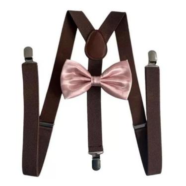 Imagem de Kit Suspensório Marrom + Gravata Borboleta Rosê R:244/247 - Style Stor