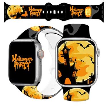 Imagem de Blinket Pulseira de relógio temática de Halloween compatível com Apple Watch de 42 mm a 49 mm, pulseira de substituição esportiva de silicone macio para iWatch SE séries 8, 7, 6, 5, 4, 3, 2 e 1,