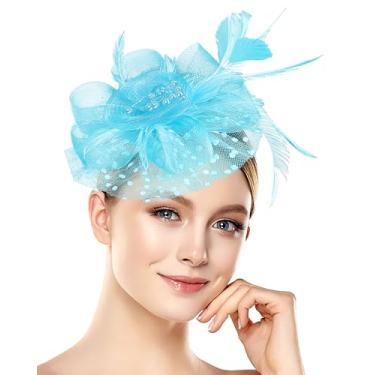 Imagem de Chapéu Fascinators vintage anos 20, anos 50, para mulheres, festa de chá, Halloween, tiara de flores, chá de panela, casamentos, eventos temáticos, Lago azul, 1-2