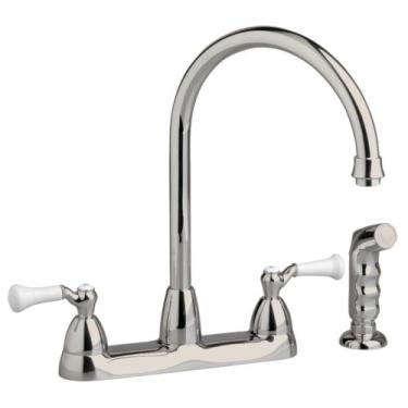 Imagem de American Standard 4271S Collection Torneira de cozinha com duas manobras, montagem inferior, com bico de pescoço de ganso de latão, cetim