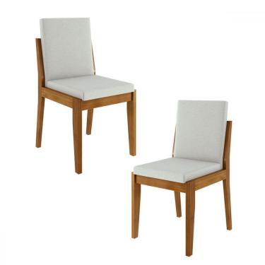 Imagem de Cadeiras Kit 2 Cadeiras Lady 100% Madeira Maciça Marrom Naturall/Linho Off White - Nesher