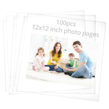 Imagem de QWORK Refil de páginas de scrapbook de 12 x 12 (pacote com 100) – serve para 3 fichários de scrapbook de 30 x 30 cm, páginas de refil de álbum de fotos, protetores de folha de qualidade de arquivo