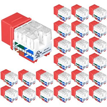 Imagem de VCE Conector de Rede RJ45 Cat6 de 90 Graus, Adaptador com 25 Unidades, Vermelho