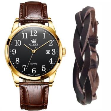 Imagem de Relógio Olevs Casual Masculino Gold Mais Bracelete Pulseira Kit - PEND