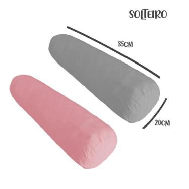 Imagem de Kit 02 Capas para Rolo de Cabeceira Solteiro 85x20cm Cinza e Rosa Arru