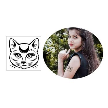 Imagem de Tatuagem temporária gato meia lua místico cat pet moda - 3i