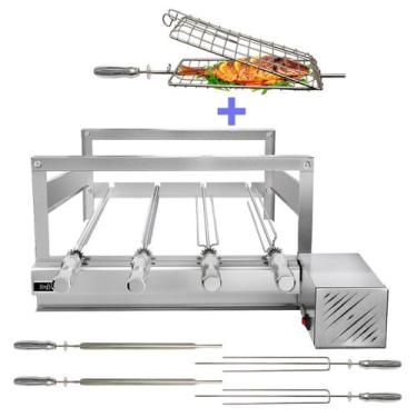 Imagem de Churrasqueira Giratória Grill Inox Gira Soft Grill 4 Espetos + Espeto 