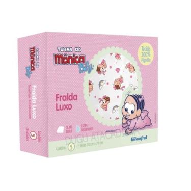 Imagem de Fralda de Pano Bebê Luxo Turma da Monica 70x70cm - 5 Unidades Caixa Al
