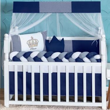 Imagem de Kit Berço Coroa 11 Peças Trança - Larissa Baby, Azul Marinho