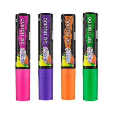 Imagem de Canetão Giz Líquido 15mm BRW 25g Canetão Lousa Vidro Carro, KIT ( RO +