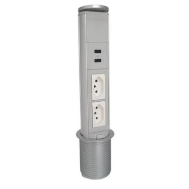 Imagem de Torre Totem Manual 2 Tomada 20a 2 Usb Cinza - Qtmov