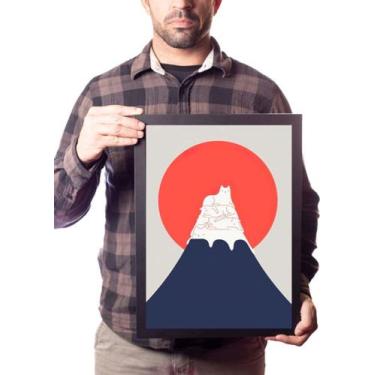 Imagem de Poster Moldurado A3 Gato Minimalista Monte Fuji - Fanarte