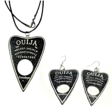 Imagem de Conjunto 1 Colar E 1 Par De  Brincos Ouija Místico Preto Com Glitter 5