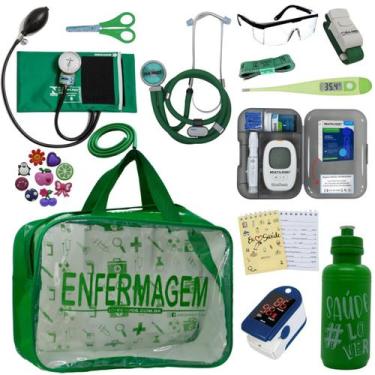 Imagem de Kit Bolsa Transparente Aparelho de Pressão Aneroide Medidor de Glicose