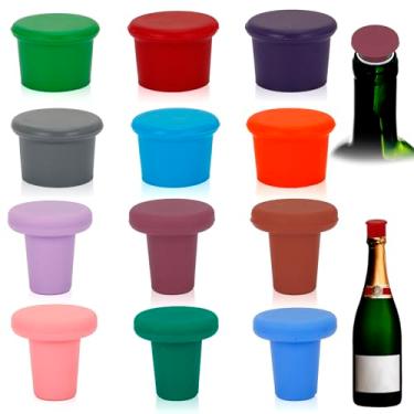Imagem de 12 peças de rolhas de silicone reutilizáveis de silicone para guardar vinho, rolhas de vinho, rolhas de vinho espumante, tampa de garrafa de vinho, rolhas de vidro, garrafas de champanhe de cerveja,
