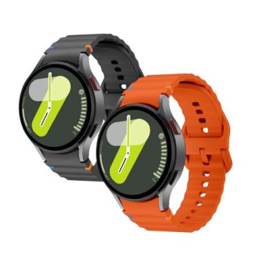 Imagem de Kit 2 Pulseiras de Silicone Cores Vibrantes para Samsung Galaxy Watch 7 (Preto+Laranja)