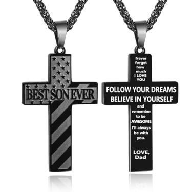 Imagem de DuoDiner Colar de cruz para homens, presentes para pai, filho, irmão, amigo, homem, colar com pingente de bandeira americana, acessórios masculinos, presente de aniversário, Natal, corrente de 61 cm,