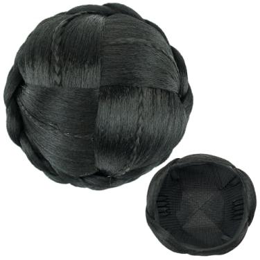 Imagem de IMISSU Cobertura de cabelo trançado chignon dançarina rosquinhas scrunchies mulheres coques de cabelo peruca updo (M3 Preto)