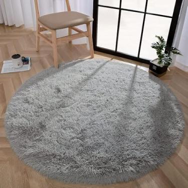 Imagem de Tapete Sala de estar Tapete redondo grosso Tapete fofo Grande área Tapete macio Quarto Tapete longo de pelúcia Decoração de quarto infantil, cinza, 120X120CM 4X4 polegadas