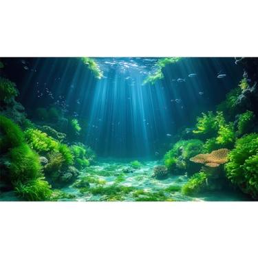 Imagem de Riivvdise Fundo de aquário plantas aquáticas algas macias terrário pano de fundo mundo subaquático peixe rocha com musgo raios de luz solar fundo aquário papel de parede decoração vinil 91 x 50 cm