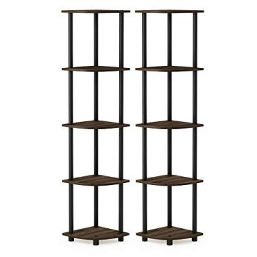 Imagem de Furinno Rack de exibição de canto de 5 camadas Turn-N-Tube, pacote com 2, nogueira Columbia/preto