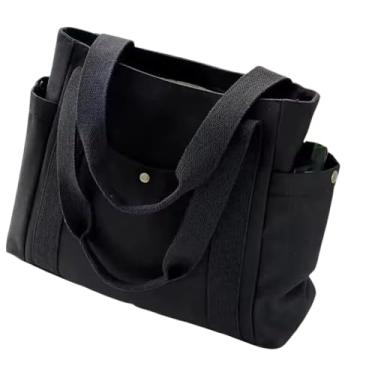 Imagem de Bolsa transversal de ombro de lona macia moda feminina bolsa casual de lona grande capacidade faculdade praia supermercado (Preto)