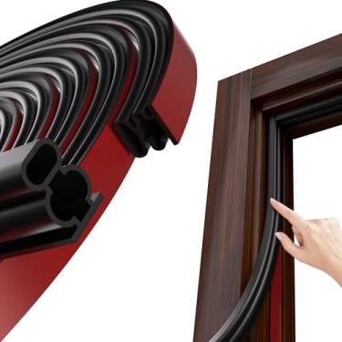 Imagem de JSIWOTH Isolamento Contra Intempéries, Tira de Vedação de Borracha Preta Em Forma de D para Portas/Janelas, Isolamento Acústico Autoadesivo para Portas, Batentes de Porta, Bloquead (0,59" De Espessura