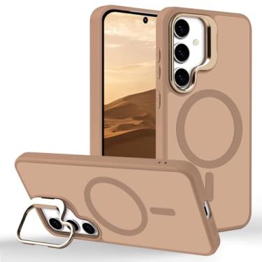 Imagem de Tcaraersing Capa magnética para Samsung Galaxy S24 FE com suporte [compatível com MagSafe] Suporte de anel de câmera embutido Stash Kickstand Slim fosco fosco capa anti-impressão digital, ouro