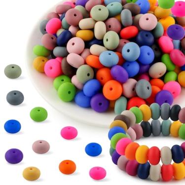Imagem de Kovict 200 peças de contas de silicone de 14 mm, contas de lentilha de silicone para colar e pulseira, contas espaçadoras de silicone para fabricação de chaveiros e contas de silicone de ábaco para