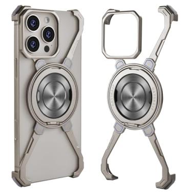 Imagem de OGRANEE Capa de metal sem moldura para iPhone 16 Pro com suporte seguro Mag, rotação de 360°, minimalista, fina, rígida, à prova de choque para iPhone 16Pro, capa ultrafina com suporte magnético de