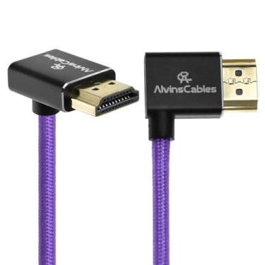 Imagem de Alvin's Cables Cabo HDMI 2.1 8K 48Gbps 8K @60Hz 4K@120Hz Cabo espiral trançado de alta velocidade para Sony FS5 FS7 FX9, BMPCC, para Canon C300 C500, para Atomos Ninja, para Feelworld, ângulo direito