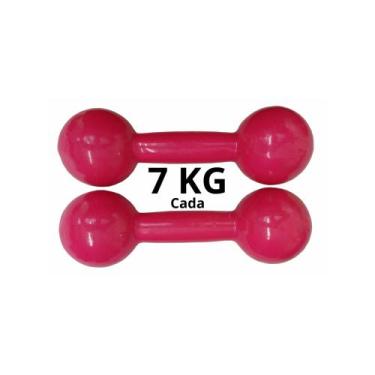 Imagem de Par De Halteres Emborrachado Rosa 7 Kg Fitness Musculação - Exercise S