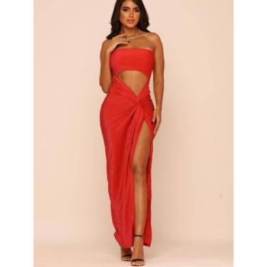 Imagem de Vestido Longo Com Fenda de Lurex. - Lunii, Vermelho, P