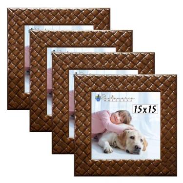 Imagem de Kit 4 Molduras Porta Retrato 15x15 3cm Relevo Marrom - Santamaria Mold
