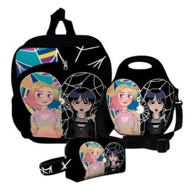 Imagem de Kit Escolar Mochila de Costas + Lancheira + Necessaire Plus – ISOPRENE – Meninas Lobo e Gótica-Unissex