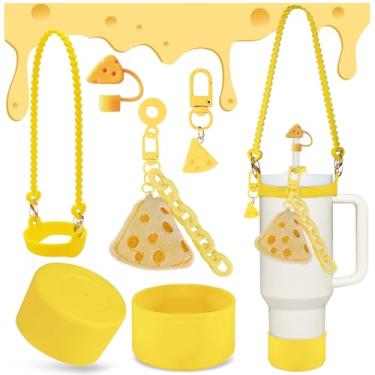 Imagem de VirgoCCY Conjunto de acessórios de copo Stanley de 5 peças de 30 e 1,134 g, inclui 1 bota de silicone, 1 alça de alça, 1 capa de palha de queijo, 1 pingente de adaptador de canudo em branco com 2