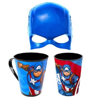 Imagem de Kit do Capitão América Infantil Máscara Copo e Caneca Plasútil Super H
