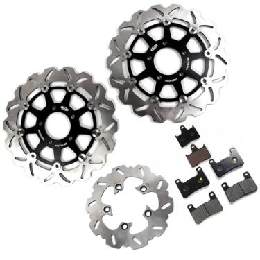 Imagem de Discos e pastilhas de disco de freio dianteiros e traseiros flutuantes compatíveis com Suzuki GSXR 600 750 2004-2005, GSXR 1000 2003-2004, acessórios de substituição de motocicleta pretos